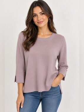 Jones New York Mauve / pink Crewneck 3/4 Sleeve cashmere sweater size xl fits L